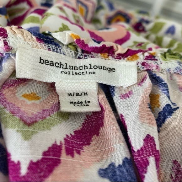 Beach lunch lounge Colorful Ikat Popover V Neck Blouse Size M - Picture 11 of 16